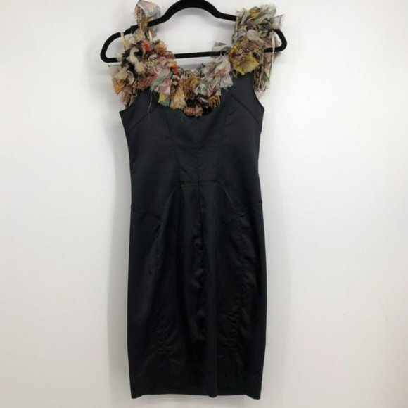 Just Cavalli Roberto black silk corset off shoulder Boa Scarf ruffle  neck Dress - Picture 12 of 13